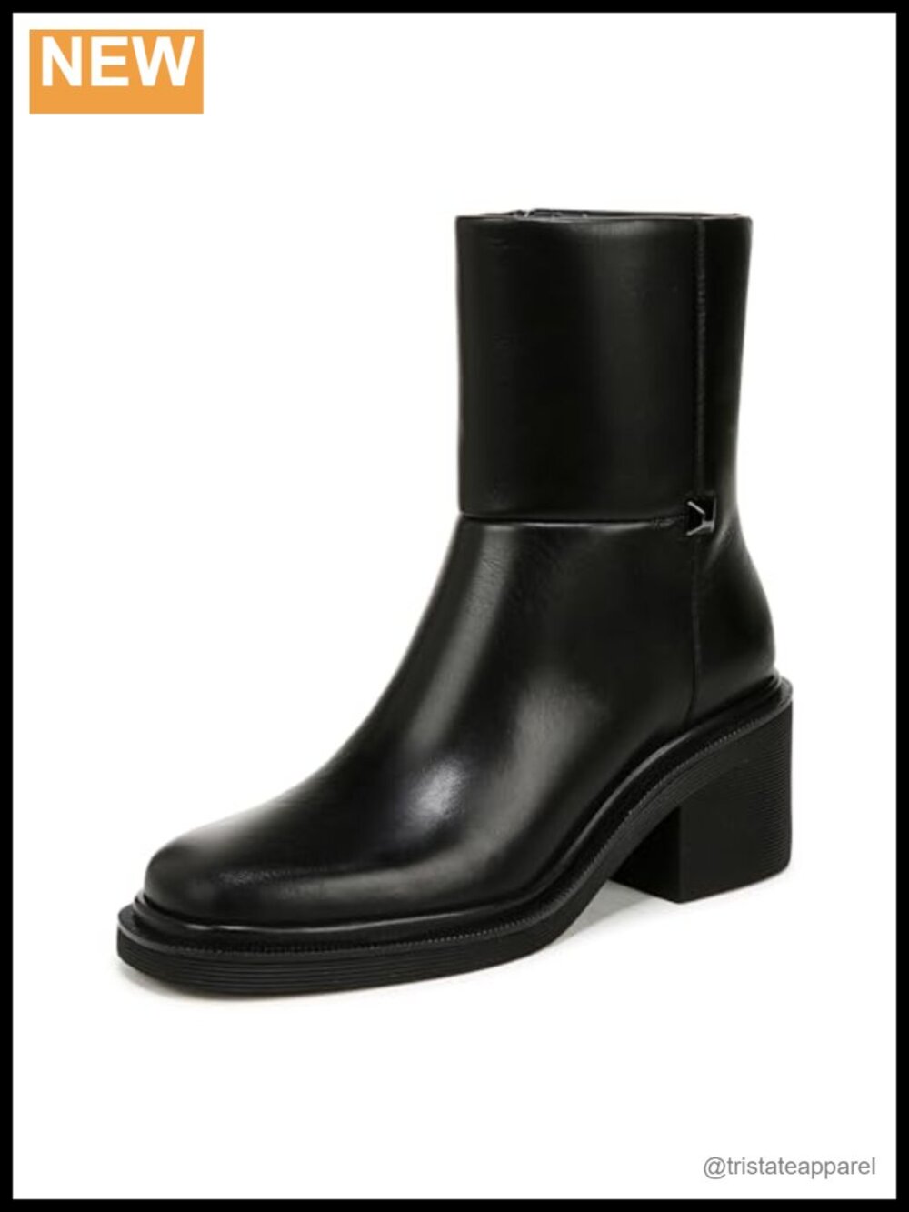 Vegan Leather Round Toe Ankle Bootie Block Heel Zip Closure